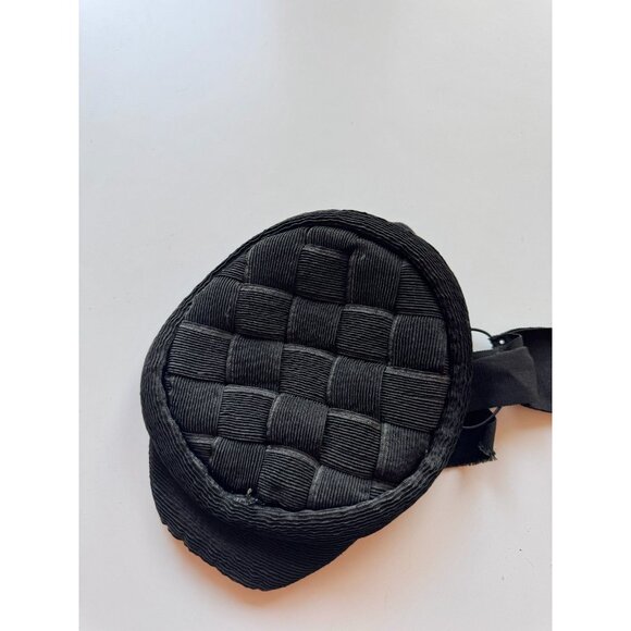 Vintage Black Woven Ribbed Straw Faille Grosgrain Chin Strap Juliet Hat - Picture 7 of 13